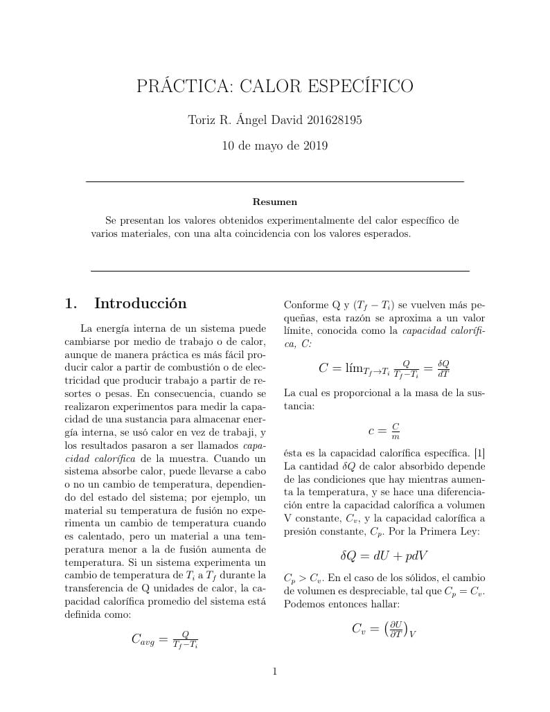 Reporte de calor específico