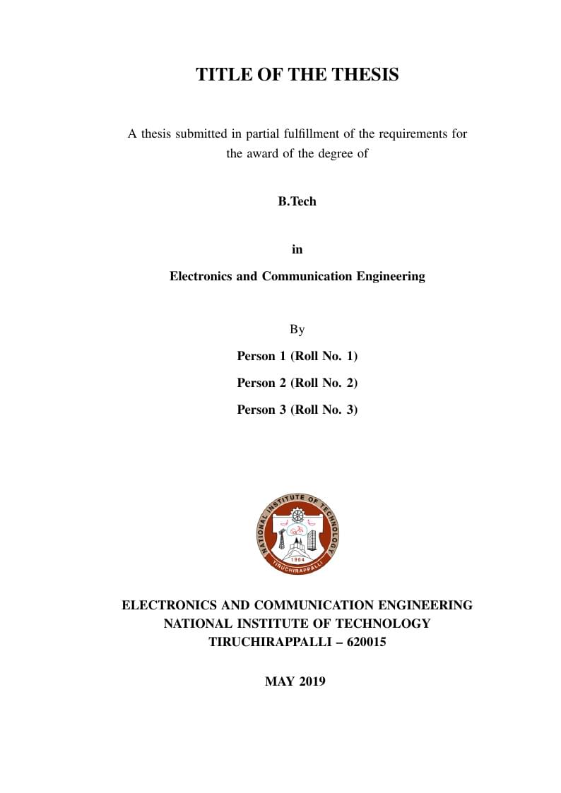 NITT BTech Project Thesis Template