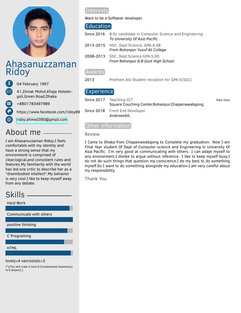 Ahasanuzzaman Ridoy's CV