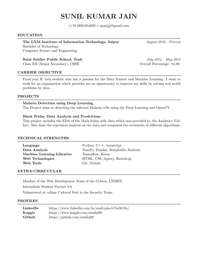 Sunil Jain's résumé