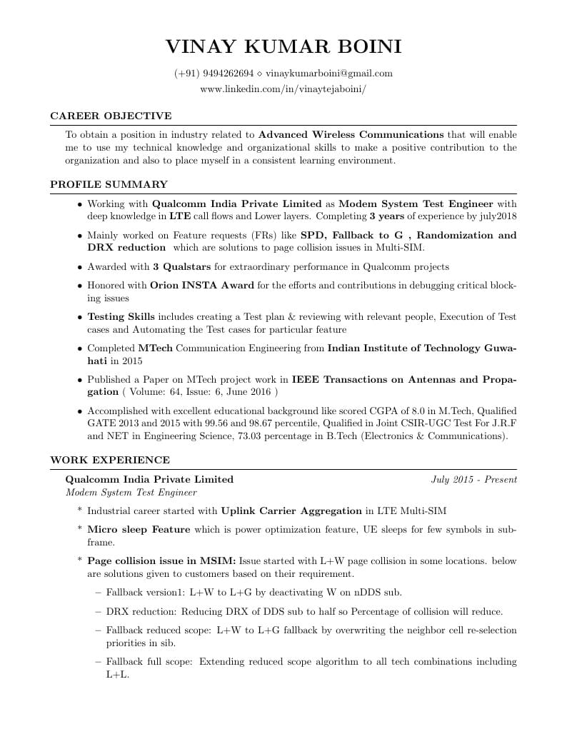 Vinay Kumar Boini's CV