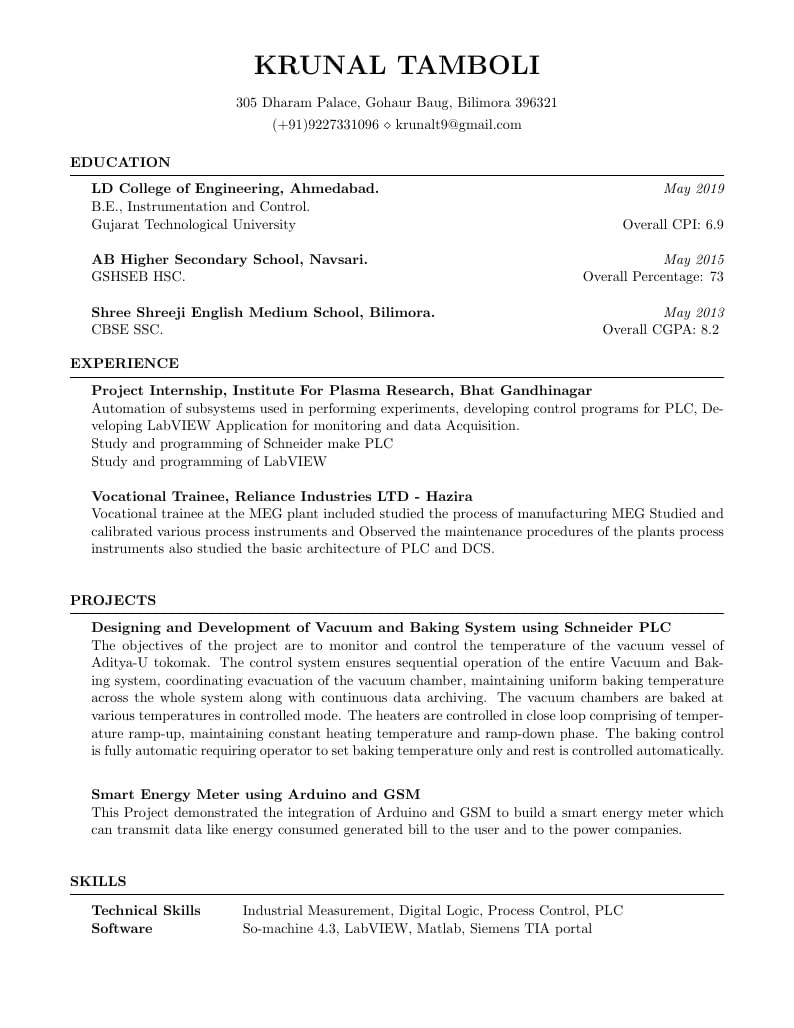 Krunal Tamboli's Resume
