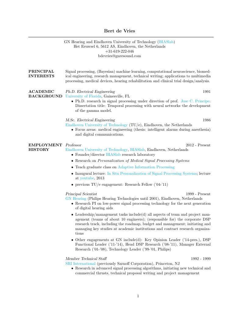 Bert de Vries's CV
