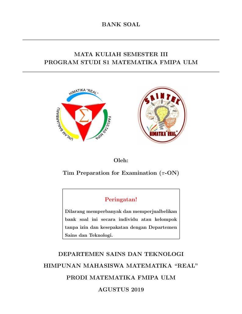 MATA KULIAH SEMESTER III PROGRAM STUDI S1 MATEMATIKA FMIPA ULM