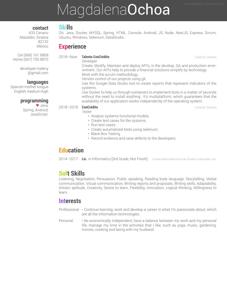 Magdalena Ochoa's CV