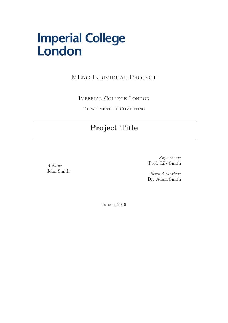Imperial College Individual Project Template