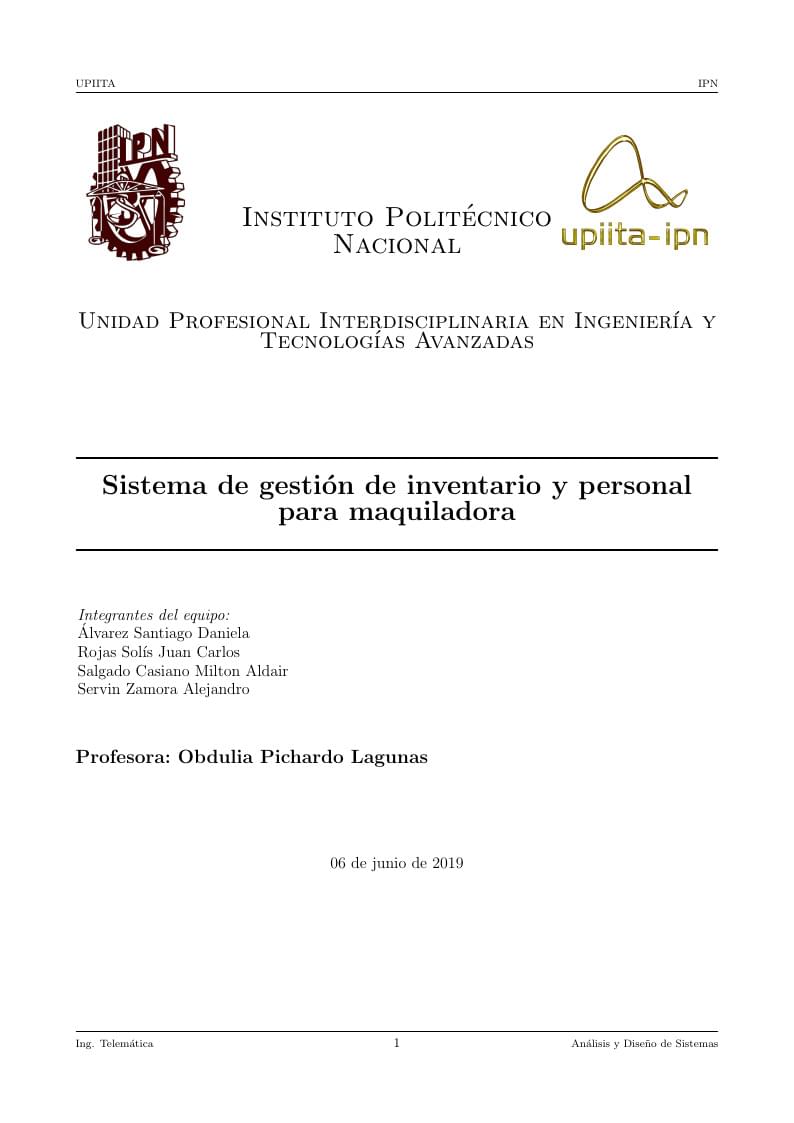 Sistema de gestión de inventario y personal para maquiladora 1TV2