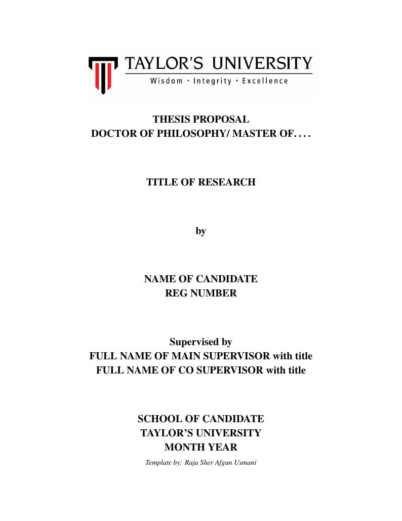 Proposal Template - Taylor's University, Malaysia