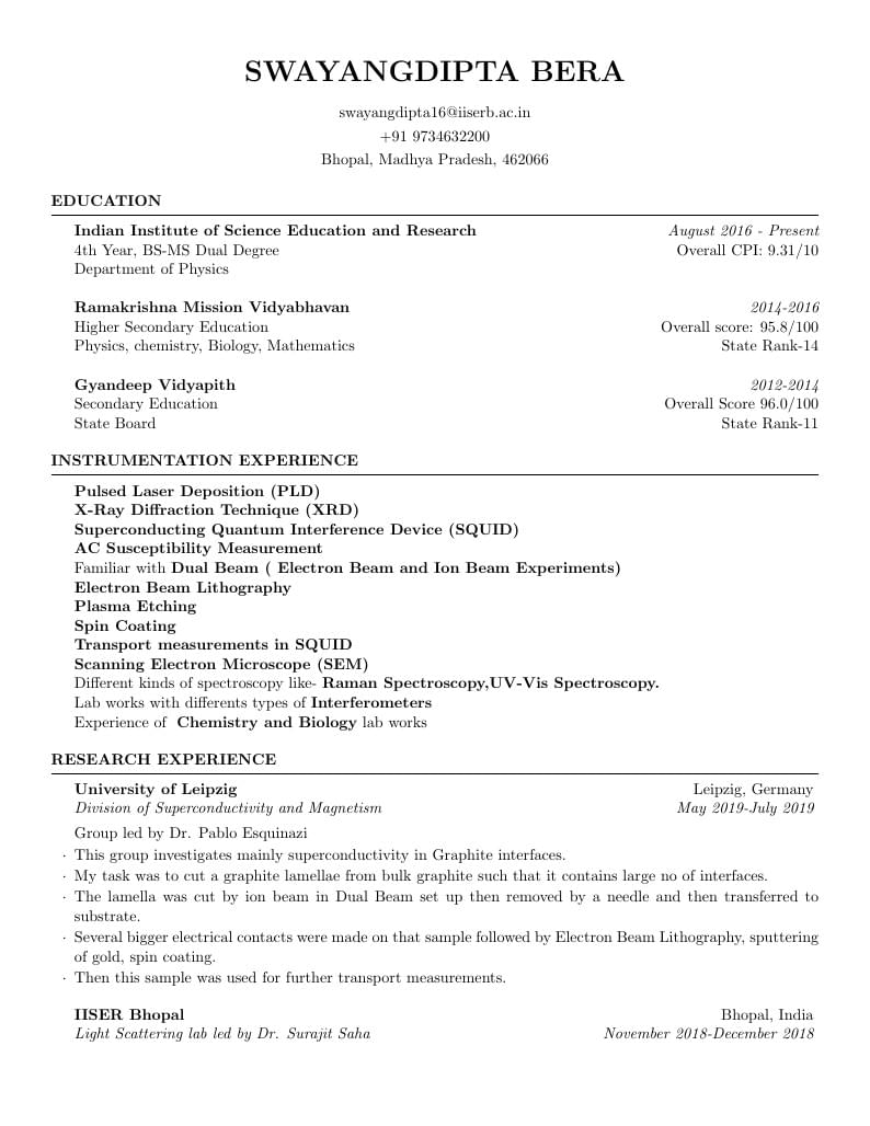Swayangdipta Bera's CV