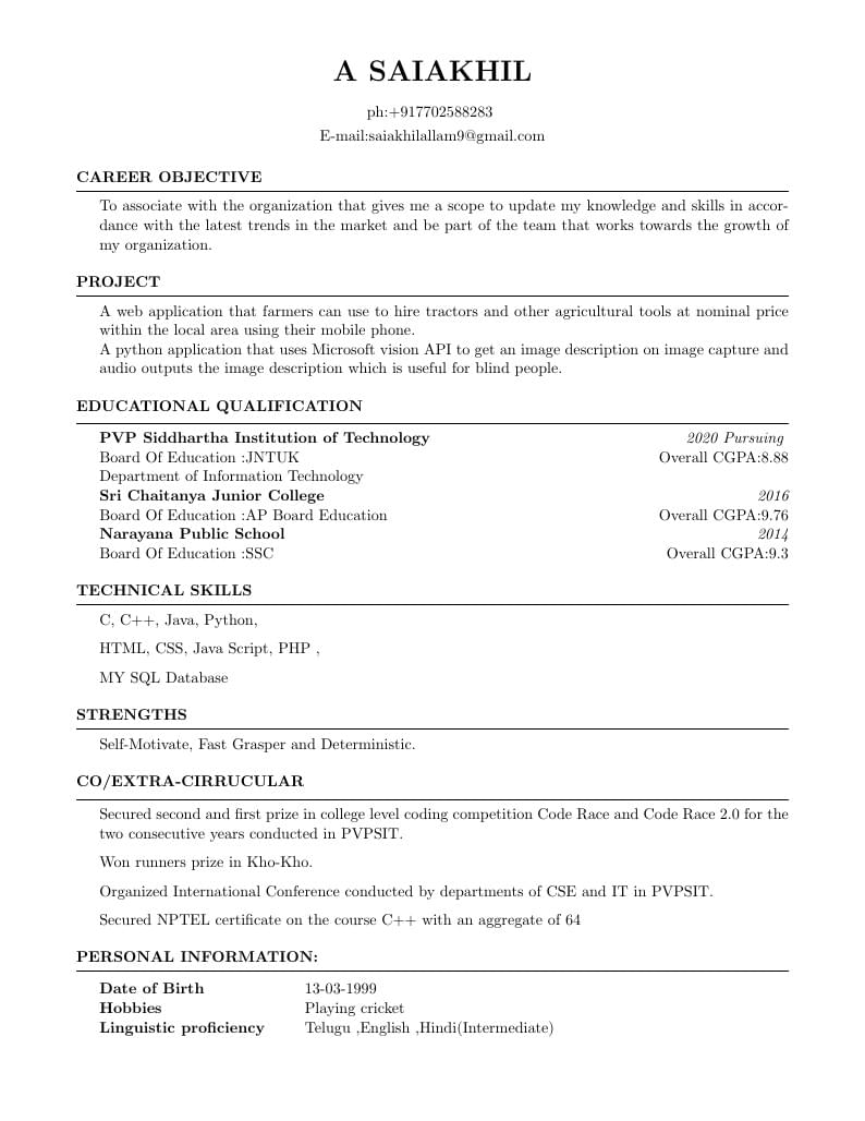A Saiakhil's CV