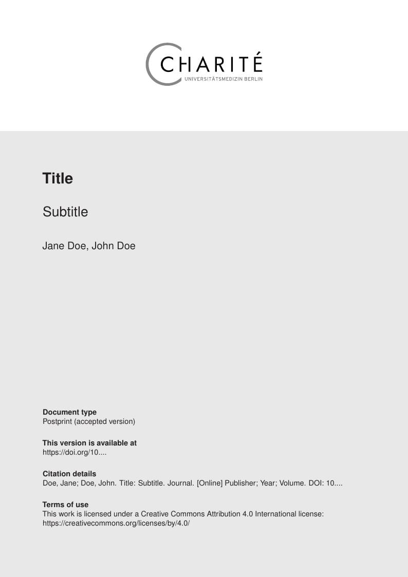 Charité - Universitätsmedizin Berlin Repository Cover Sheet Template
