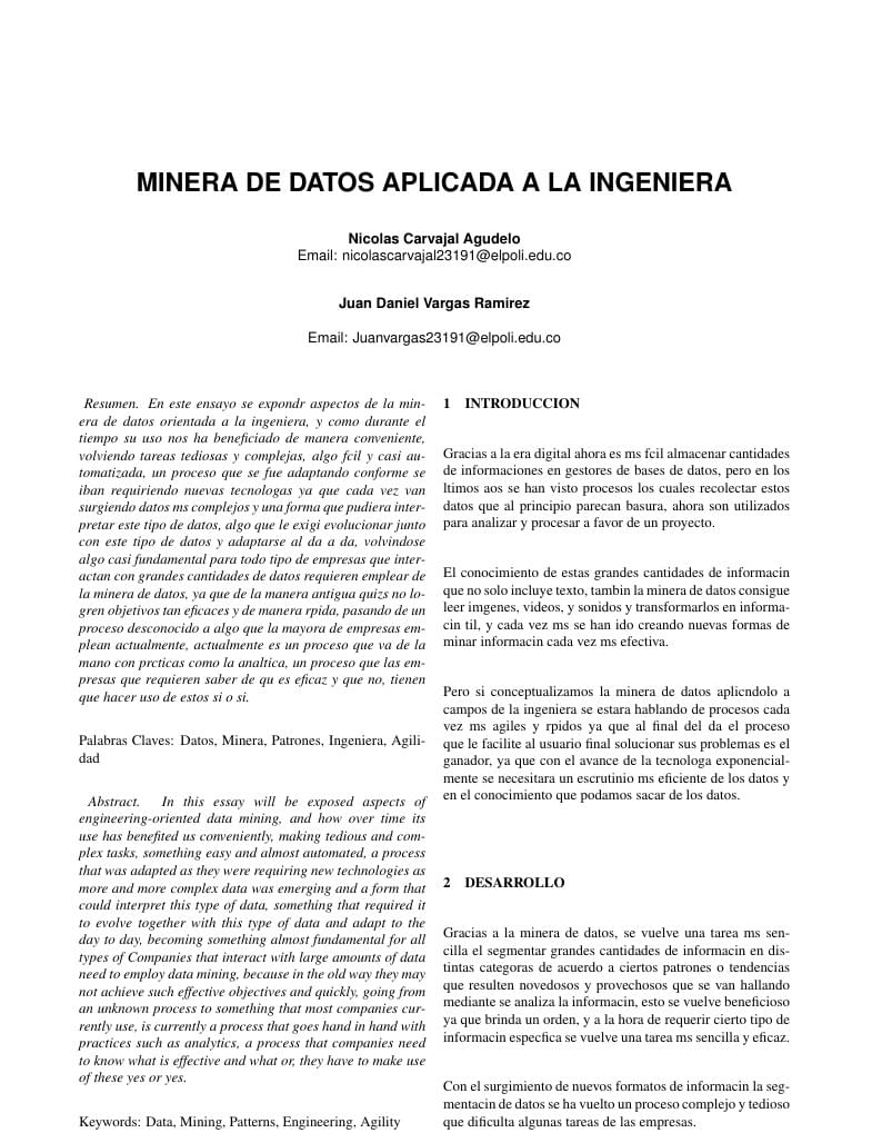 MINERA DE DATOS APLICADA A LA INGENIERA