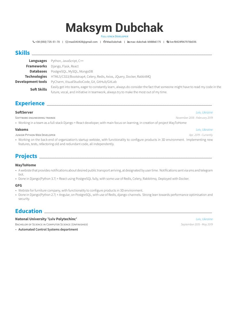 Maksym Dubchak's CV