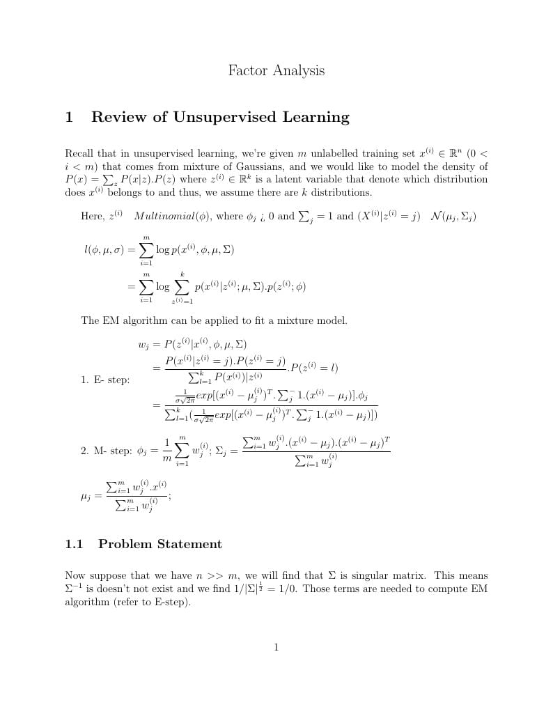 Factor Analysis Derivation