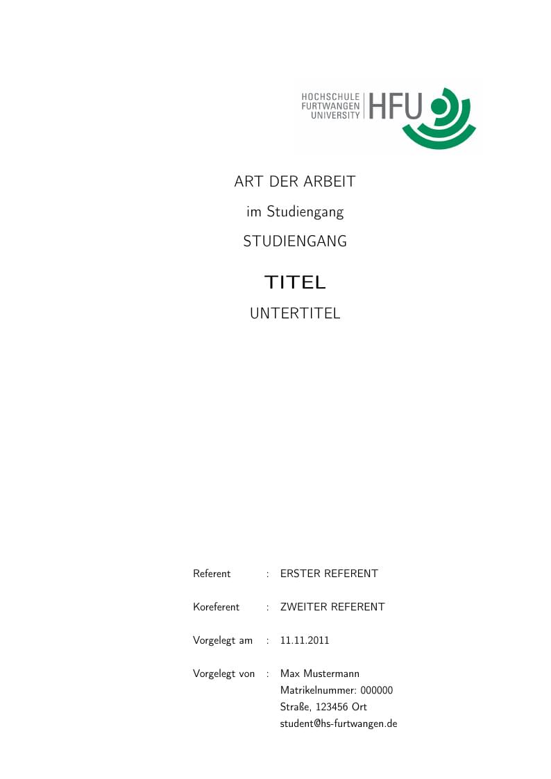 Abschlussarbeit Vorlage HFU