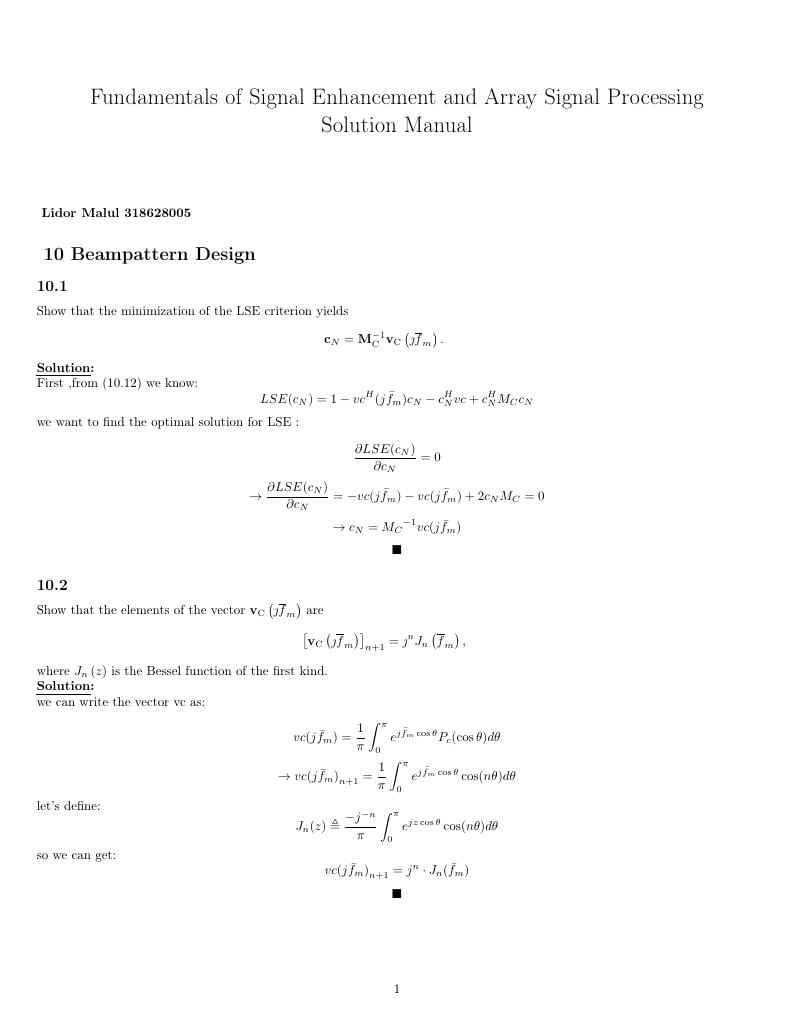 Fundamentals of Signal Enhancement and Array Signal Processing Solution Manual (section 10)