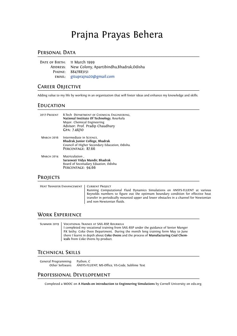 Prajna Prayas Behera's CV