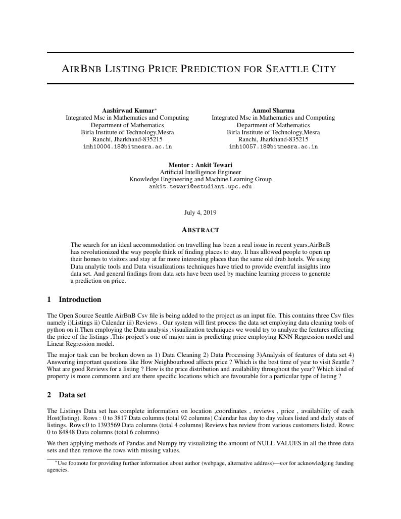 AirBnB listings Price Prediction for Seattle City