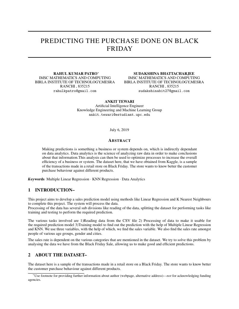 PREDICTING THE PURCHASE DONE ON BLACK FRIDAY