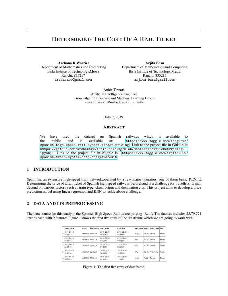 Determining the cost of a rail ticket