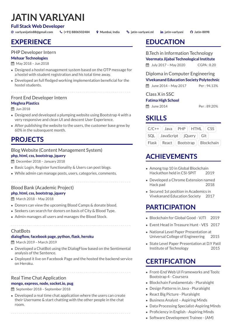 Jatin Varlyani's Résumé