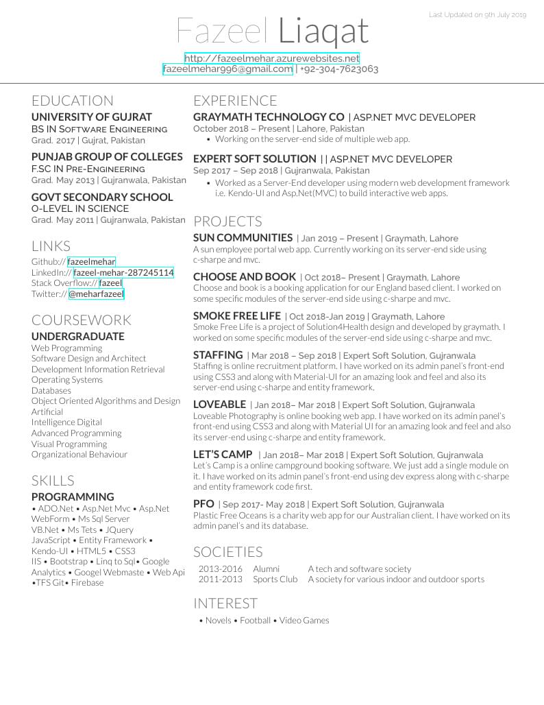Fazeel Liaqat's CV