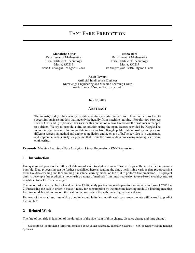 Taxi Fare Prediction