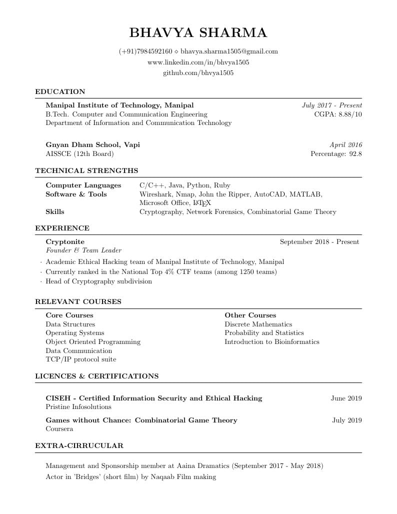 Bhavya Sharma's CV