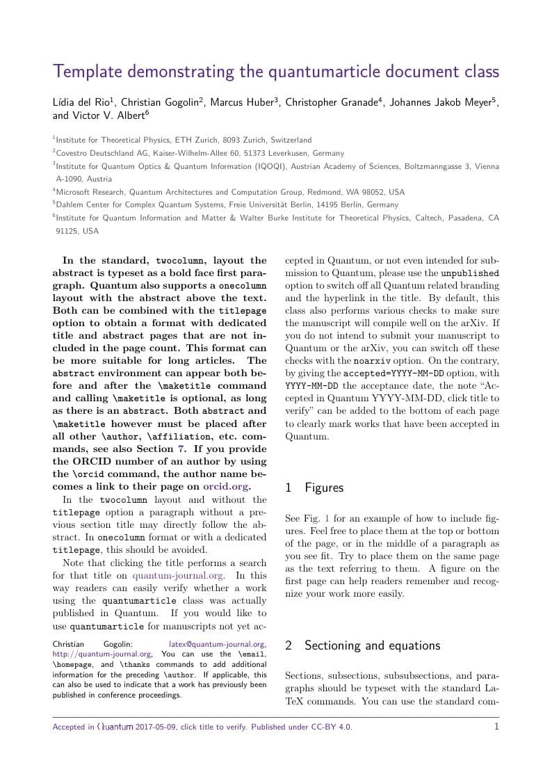Quantum journal template