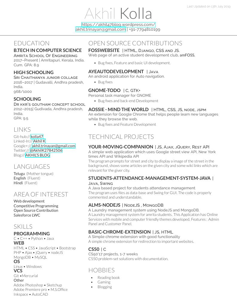 Akhil Kolla's Resume