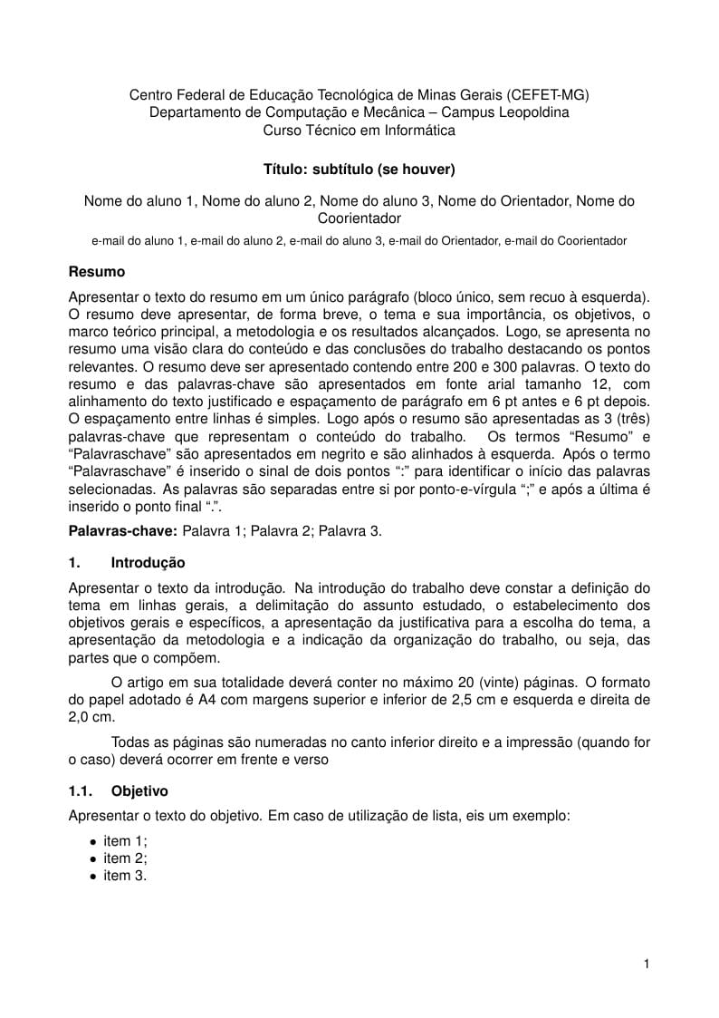 Modelo de Artigo CEFET-MG
