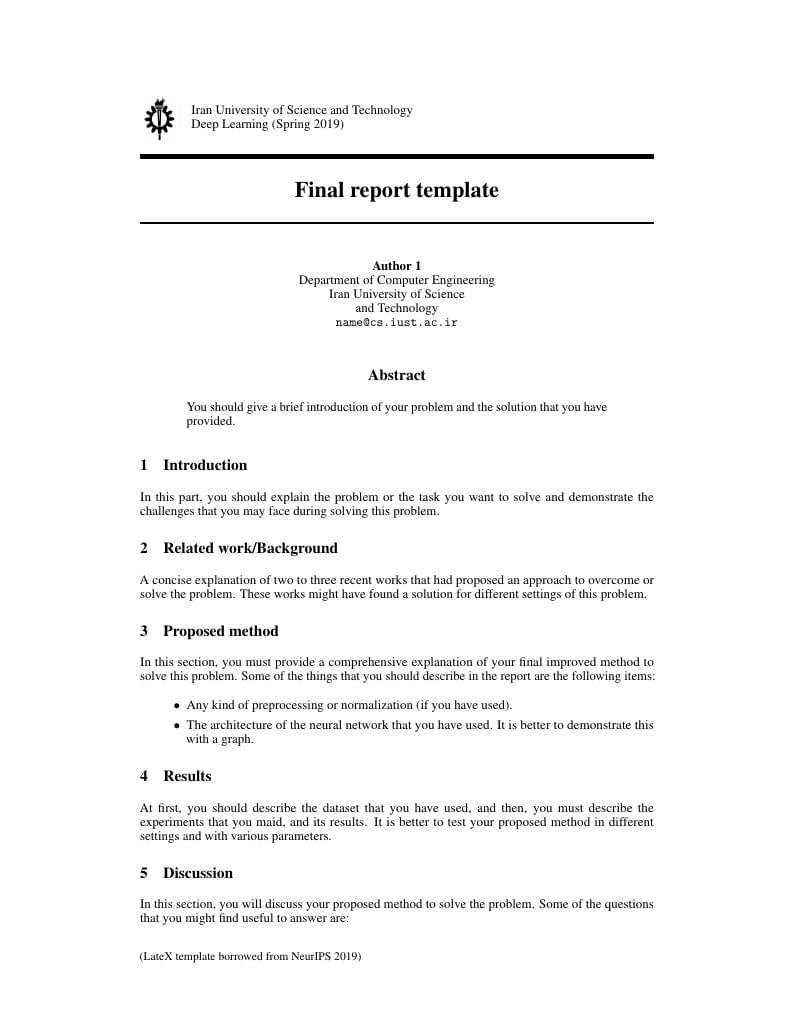 IUST  Project report template (English)