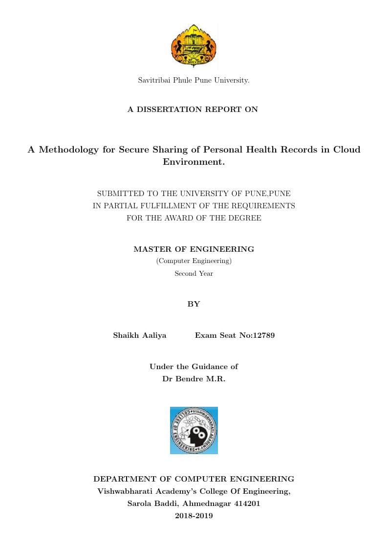 A Methodology for Secure Sharing of Personal Health Records in Cloud Environment