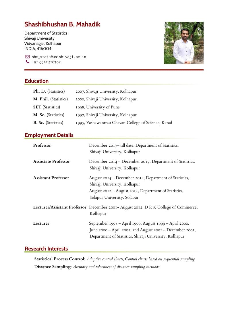 Prof. Shashibhushan B. Mahadik's CV