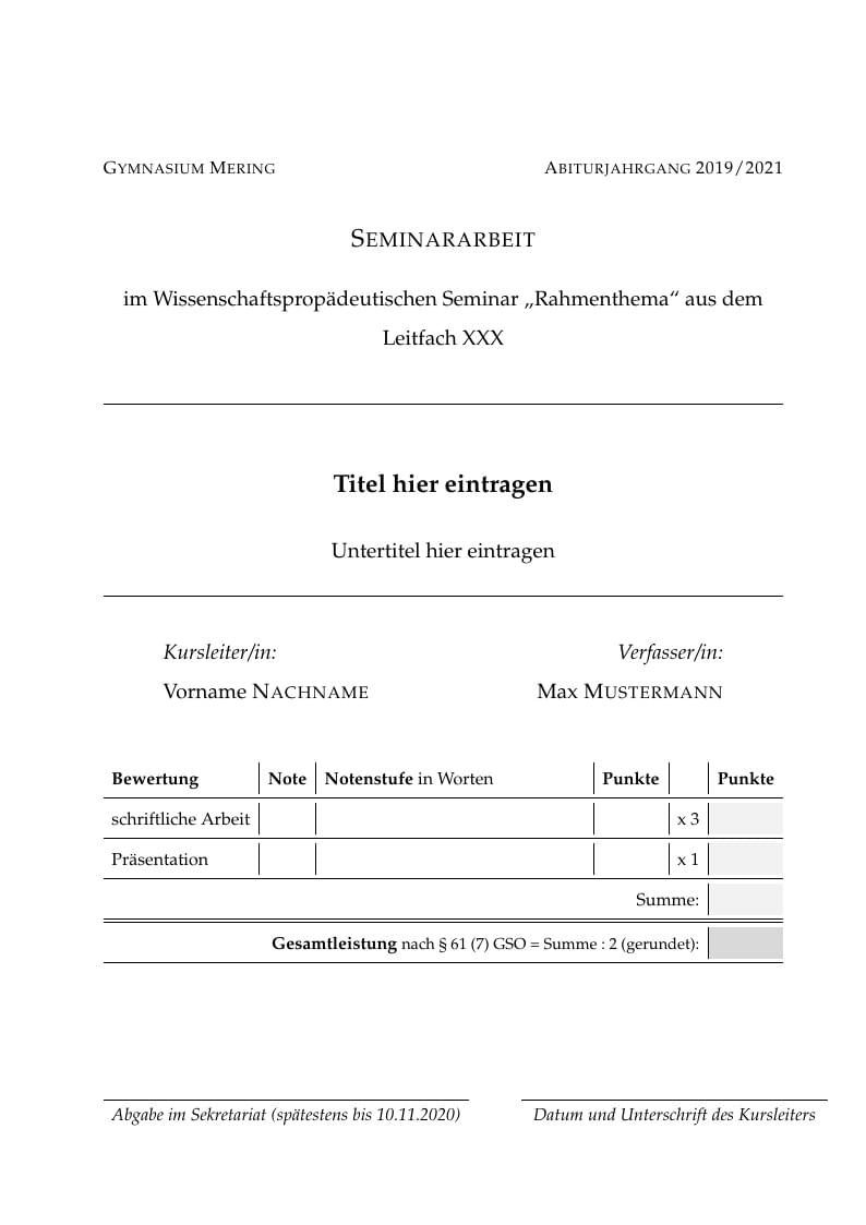 Vorlage W-Seminar-Arbeit Gymnasium Mering