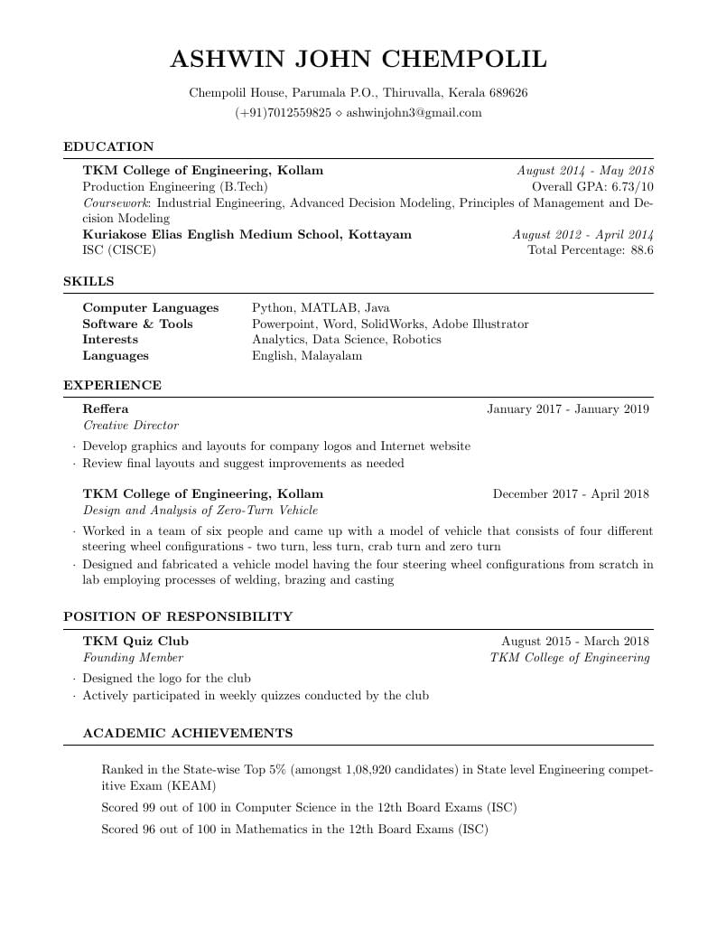 Ashwin John Chempolil's CV