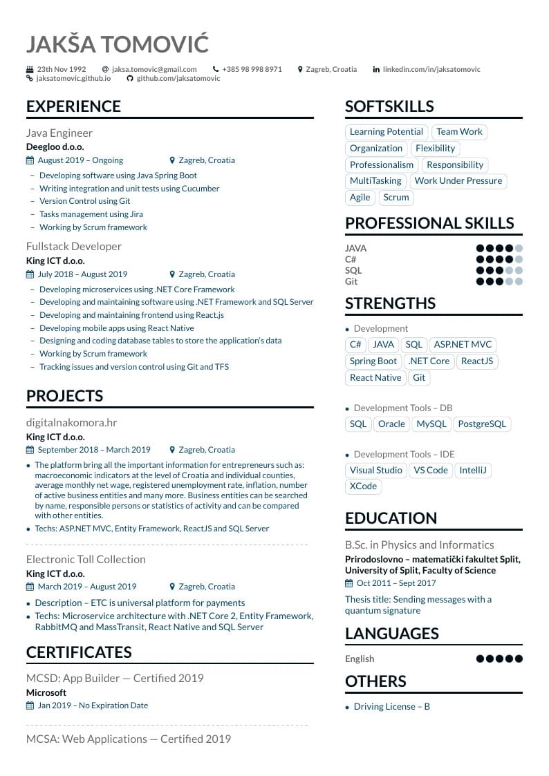 Jakša Tomović' CV