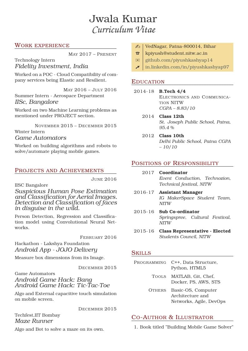 Jwala Kumar's CV