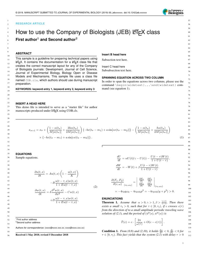 The Company of Biologists LaTeX template