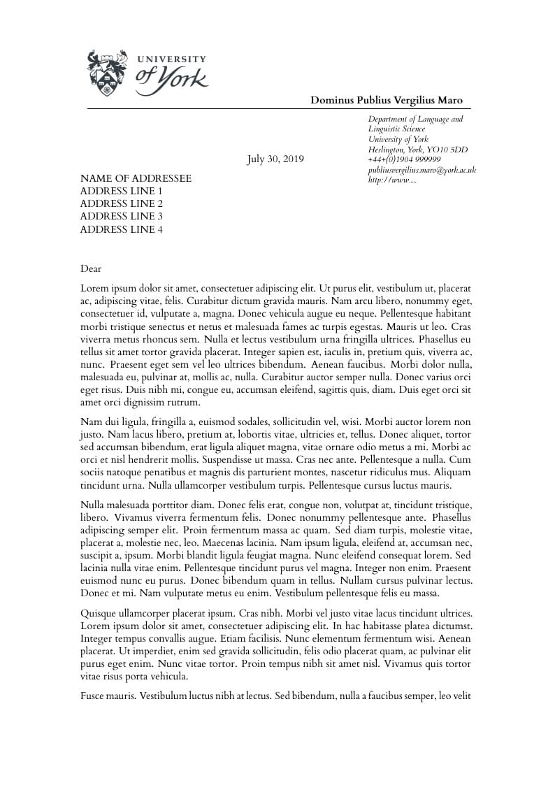 York Letter Template