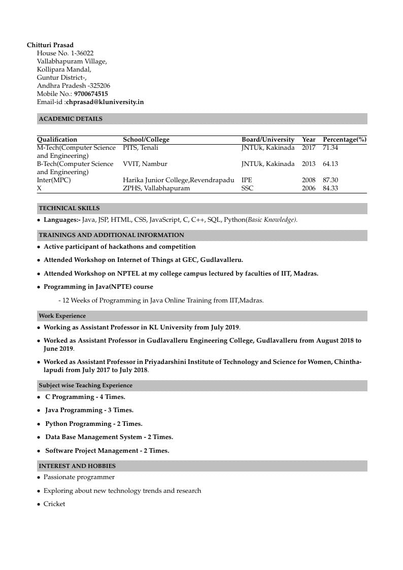 Chitturi Prasad's Resume