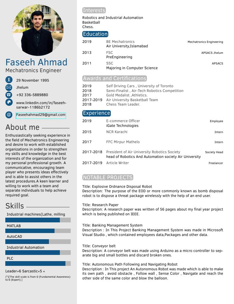 Faseeh Ahmad's CV