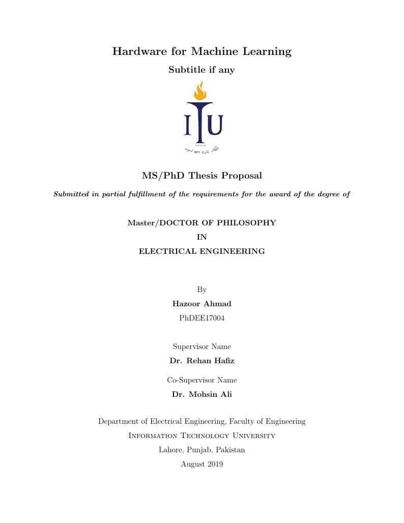 Information Technology University (ITU) Thesis Synopsis Proposal Template