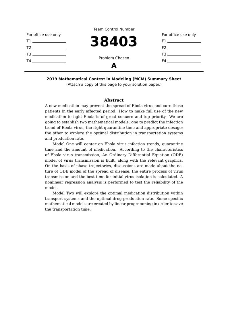 The Mathematical Model of the Optimized Use of Ebola Virus Drug
