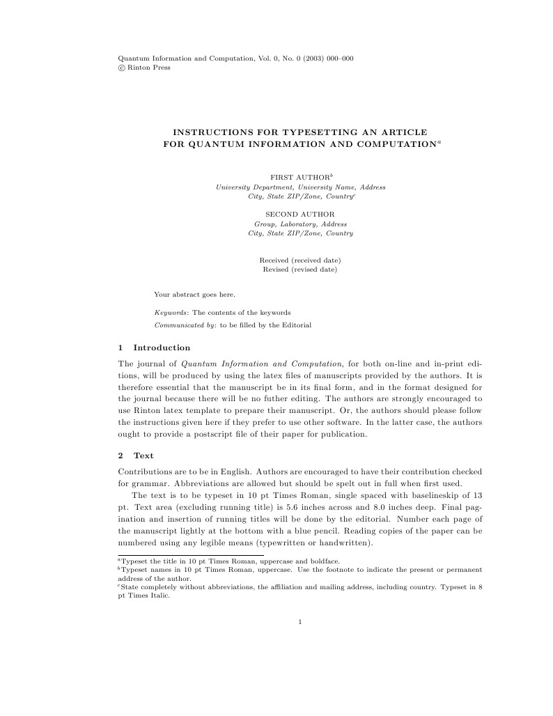 Journal of Quantum Information and Computation