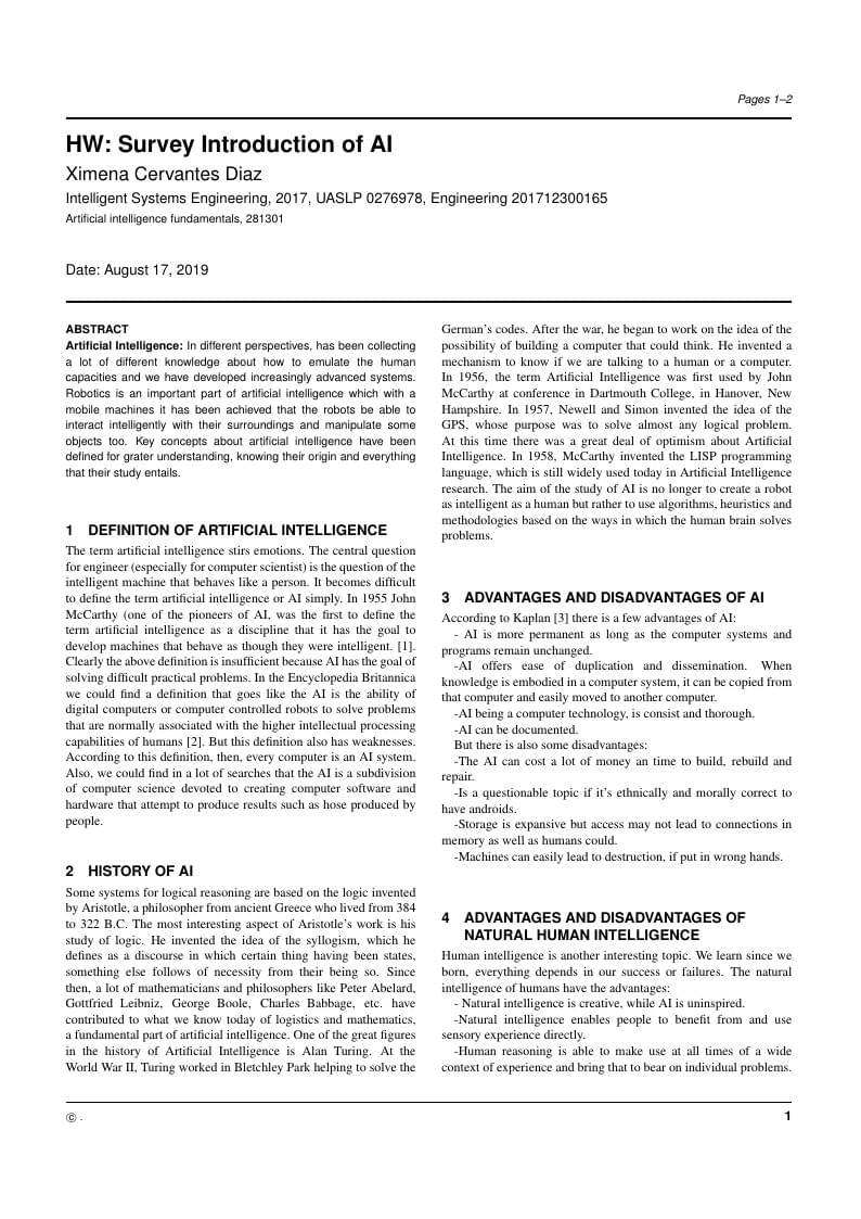 HW: Survey Introduction of AI