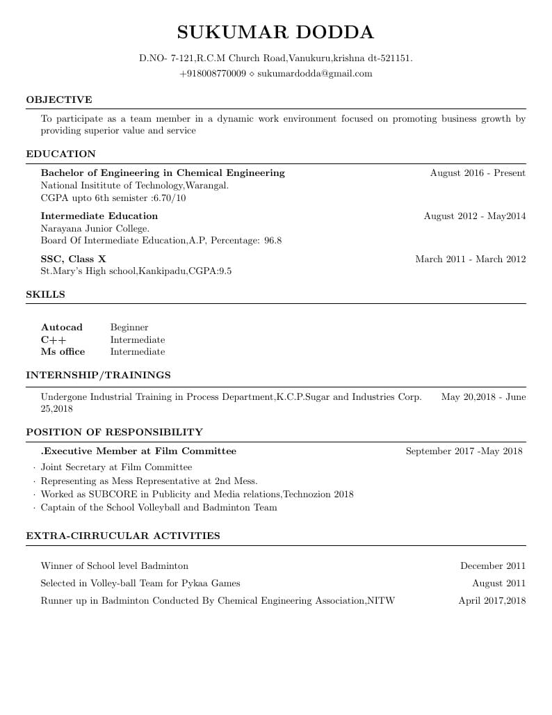 Sukumar Dodda's CV