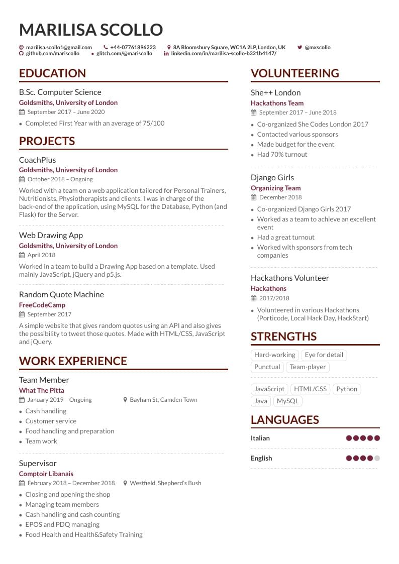 Marilisa Scollo's CV