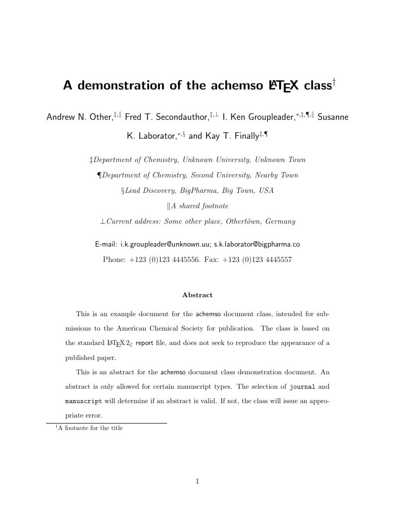 LaTeX Template for American Chemical Society (ACS) Journal Submissions