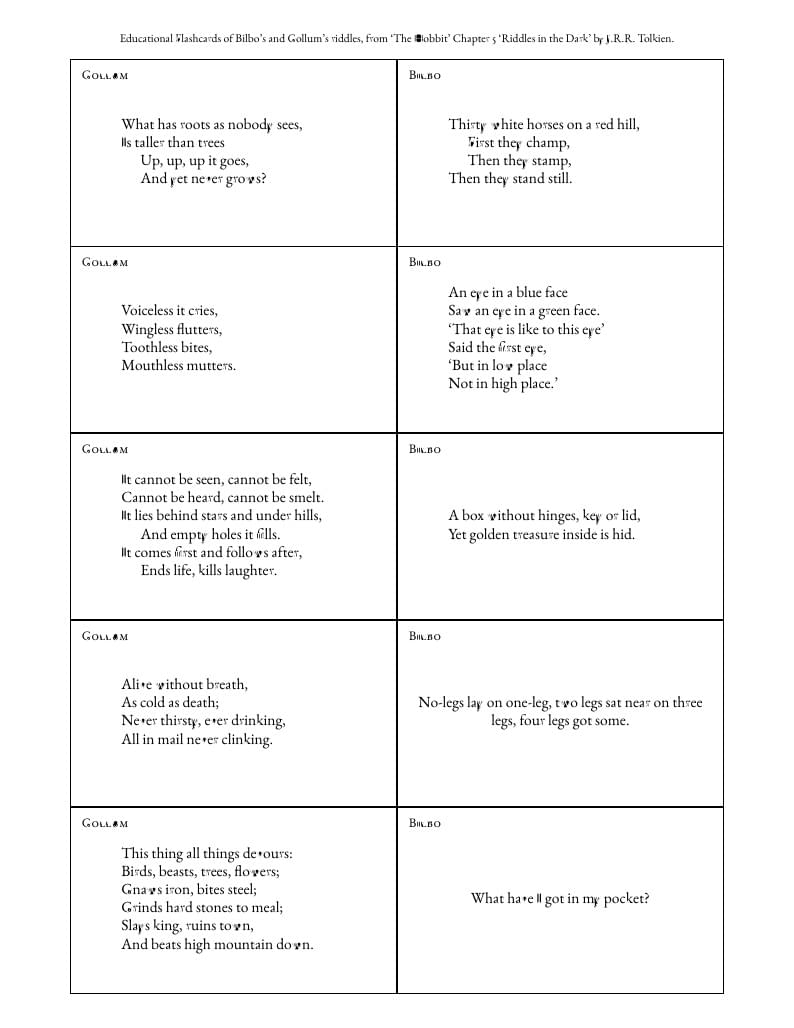 Riddles in the Dark (a set of teacher flashcards)